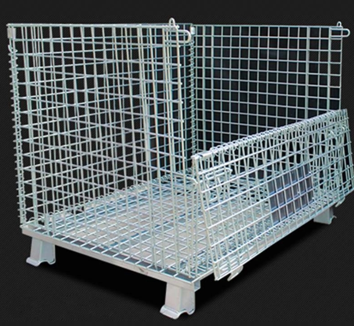 AOCHEN Heavy Duty Foldable Stainless Steel Wire Container Cages Warehouse Storage Container Stacking Box Logistics Turnover Boxe