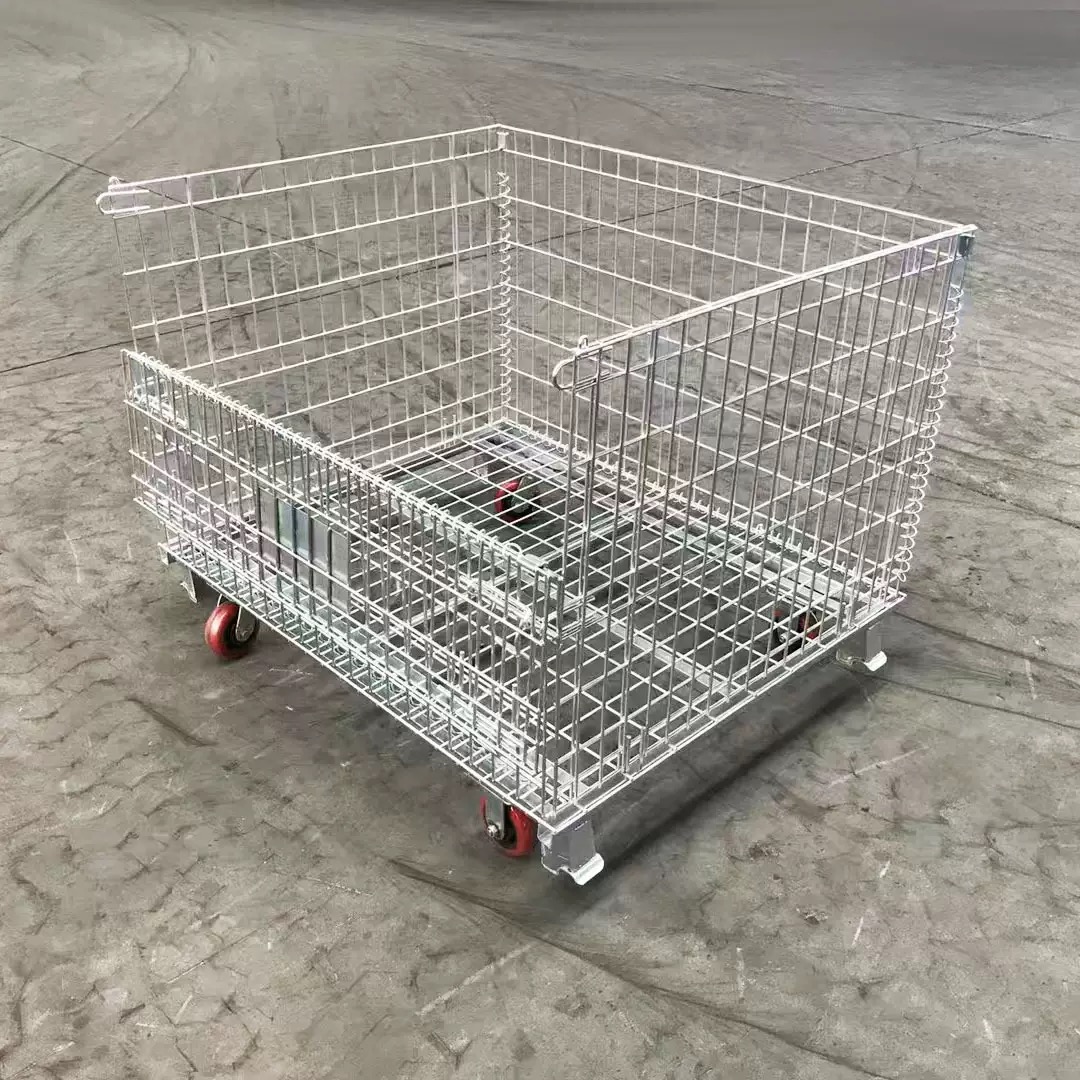 Heavy Duty Foldable Wire Container Storage Cage Metal Turnover Box Warehouse Iron Cage