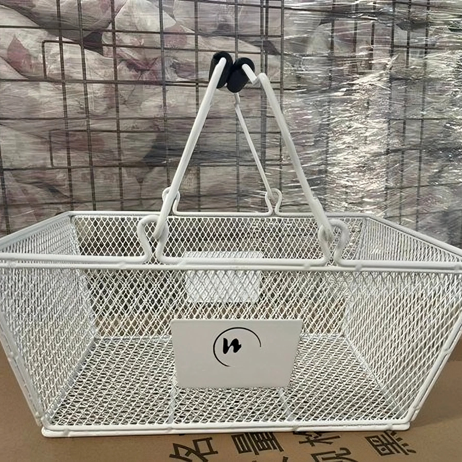 Supermarket Shop Store Cosmetic Metal Wire Storage Basket Convenient Home Organizer Stackable Storage Box with Handles