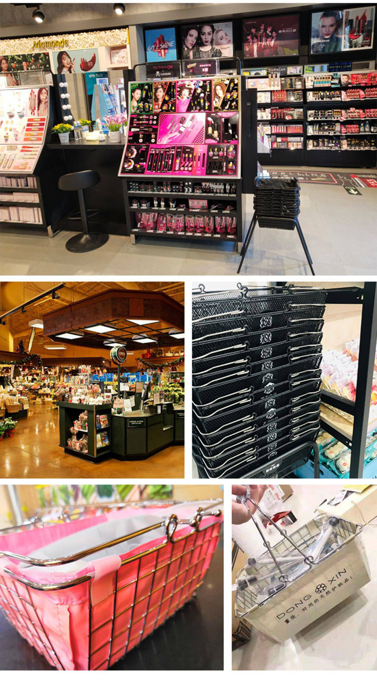 Supermarket Shop Store Cosmetic Metal Wire Storage Basket Convenient Home Organizer Stackable Storage Box with Handles