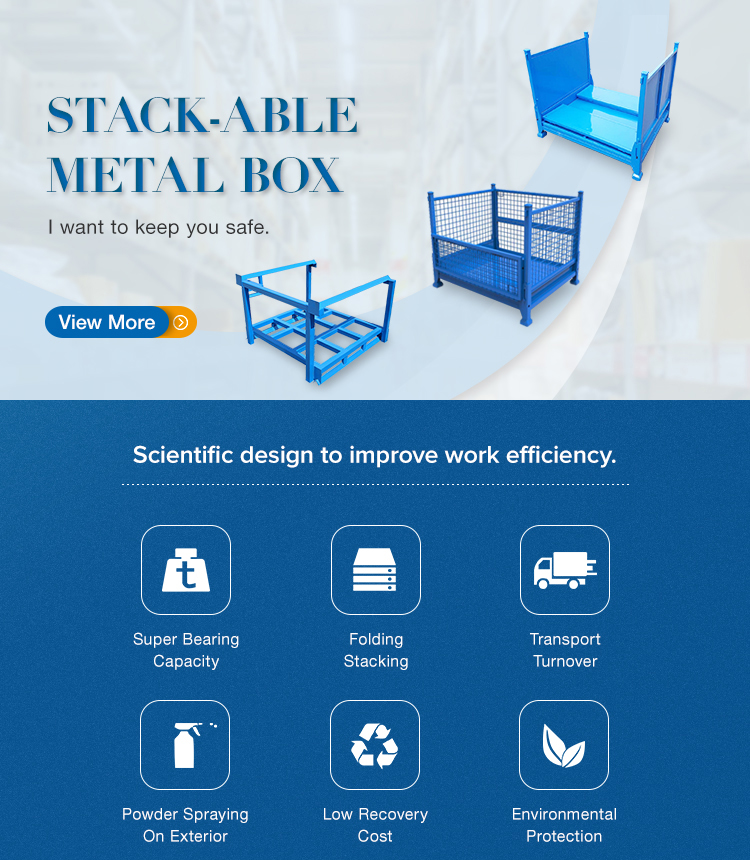 Industrial Metal Storage Cage Stackable Warehouse Turnover Boxes with Strong Carrying Capacity