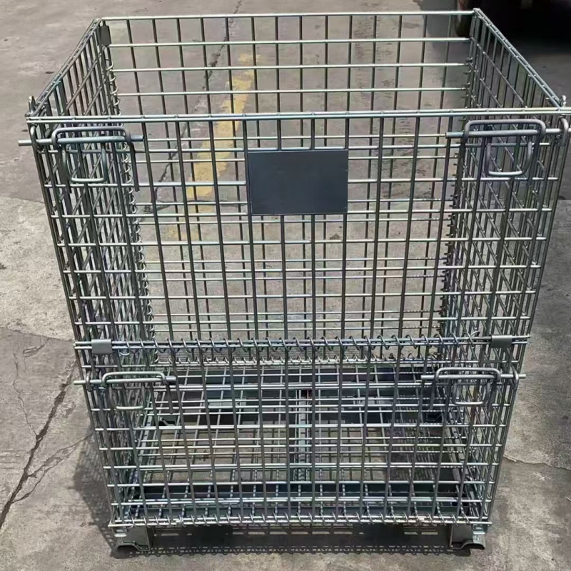 Heavy Duty Foldable Wire Container Storage Cage Metal Turnover Box Warehouse Iron Cage