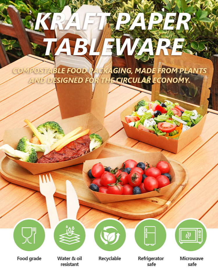 Disposable Kraft Paper Lunch Box with Window