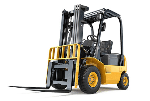 Heavy-duty warehouse counterbalance forklift operating in racking aisles