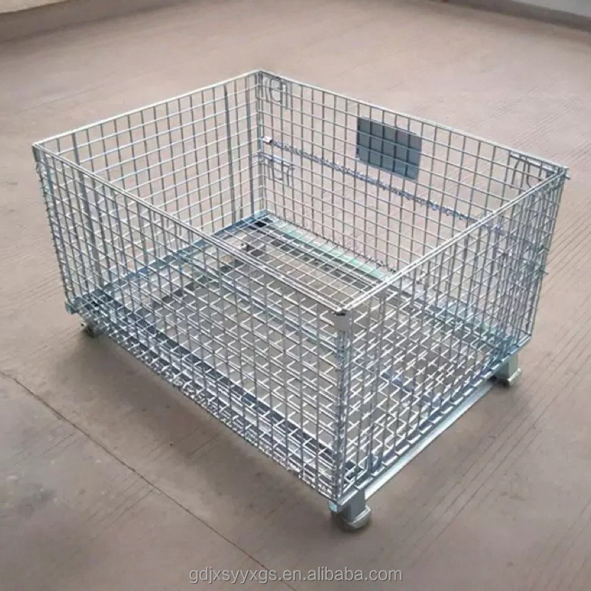 Heavy Duty Foldable Wire Container Storage Cage Metal Turnover Box Warehouse Iron Cage