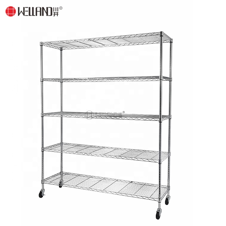 Multi-functional Commercial Warehouse Factory Storage Rack 5 Tiers Rolling Utility Wire Shelving Unit