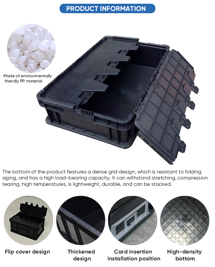 Haoputon 600*400*230 ESD Conductive Flip Top Crate Heavy Duty Dust Proof Plastic Bin for Parts Factory Logistic Storage