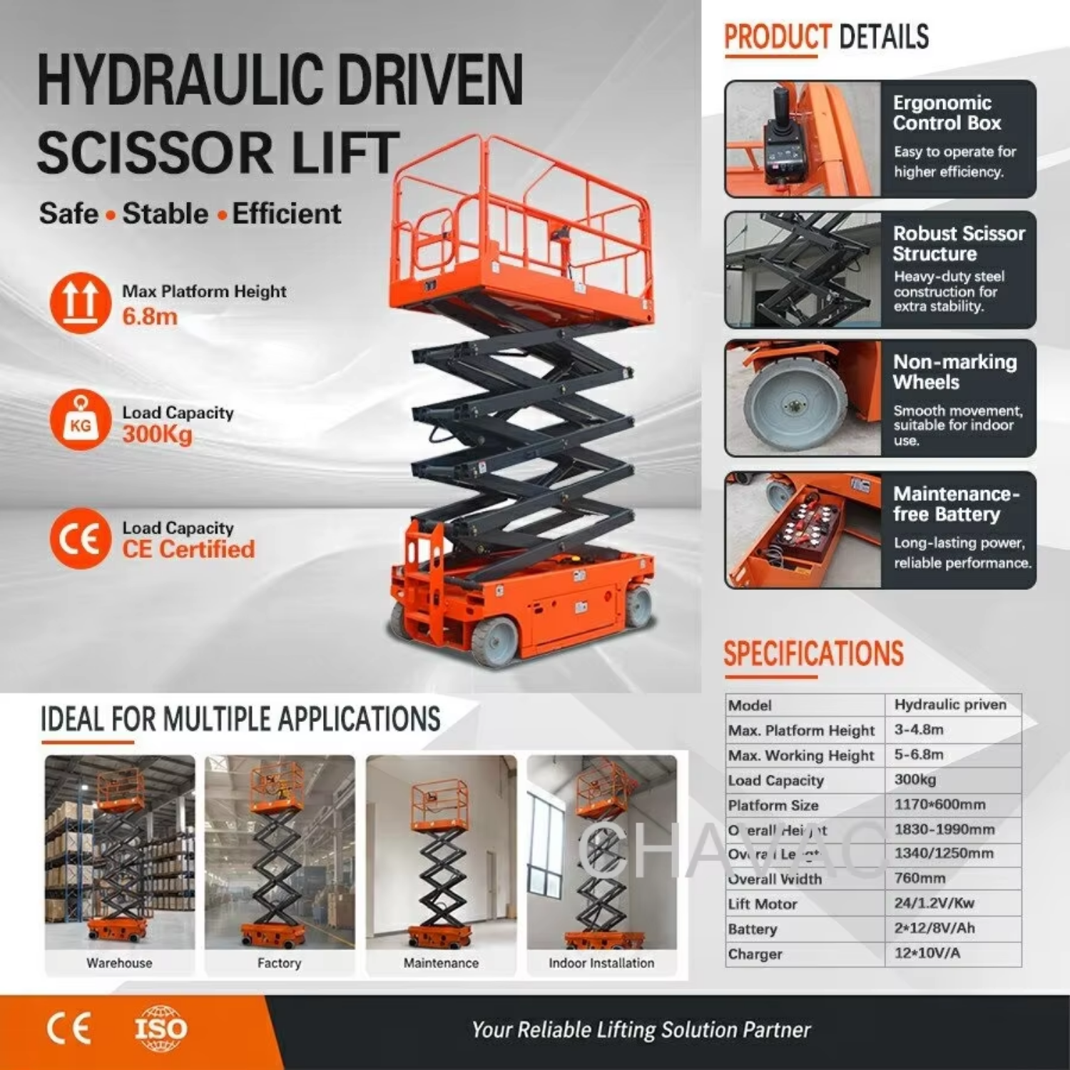 Full Automatic Self Propell Hydraulic Electric Lifting Platform Automatic Walking Manned Elevator Scissor Lift