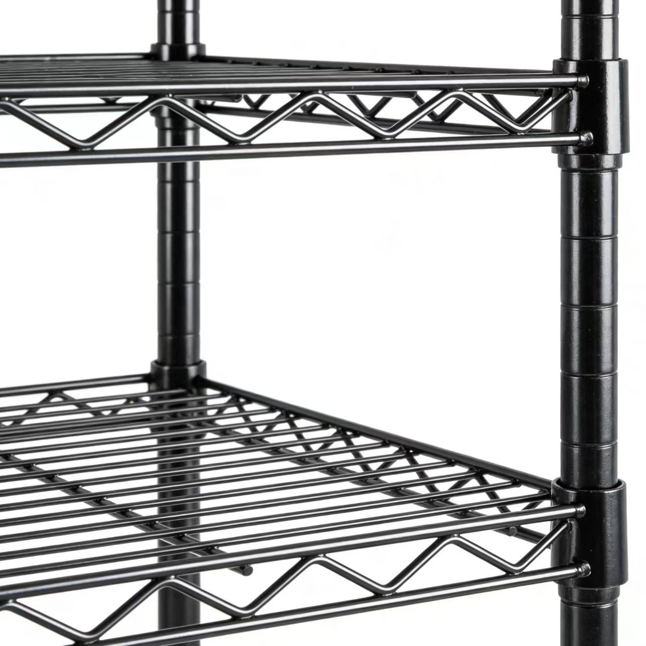 5-tier black epoxy light duty shelf detail view
