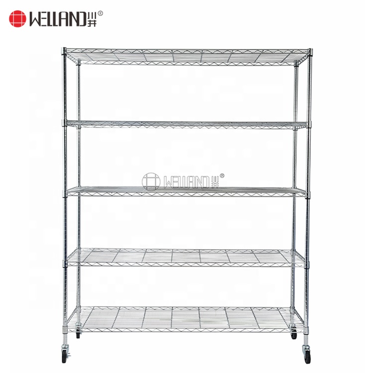 Multi-functional Commercial Warehouse Factory Storage Rack 5 Tiers Rolling Utility Wire Shelving Unit