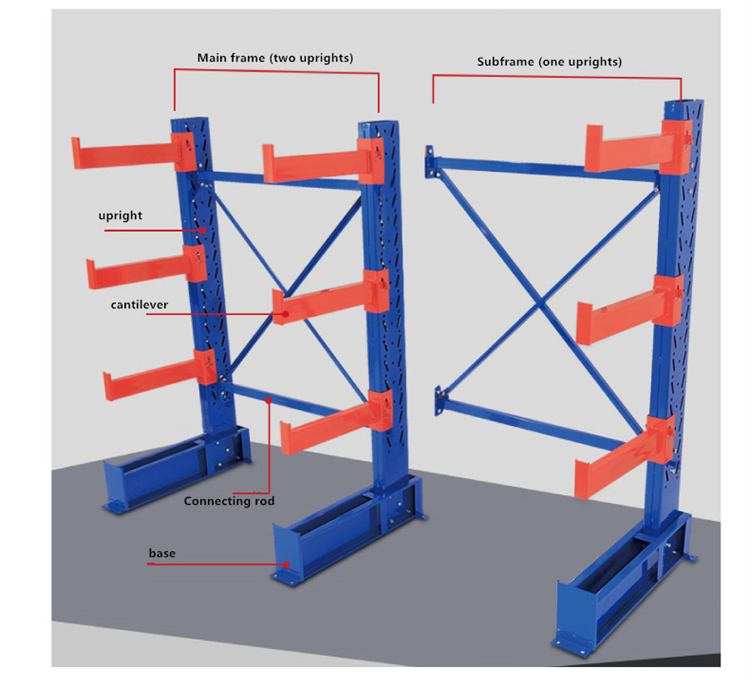 Adjustable Customized Heavy Duty Rack Warehouse Storage 4 Layers Cantilever Rack Steel Single Long Arm Support for Industrial