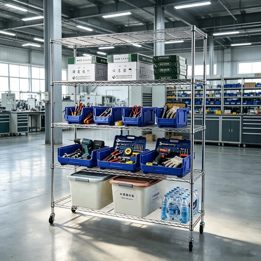 Multi-functional Commercial Warehouse Factory Storage Rack 5 Tiers Rolling Utility Wire Shelving Unit