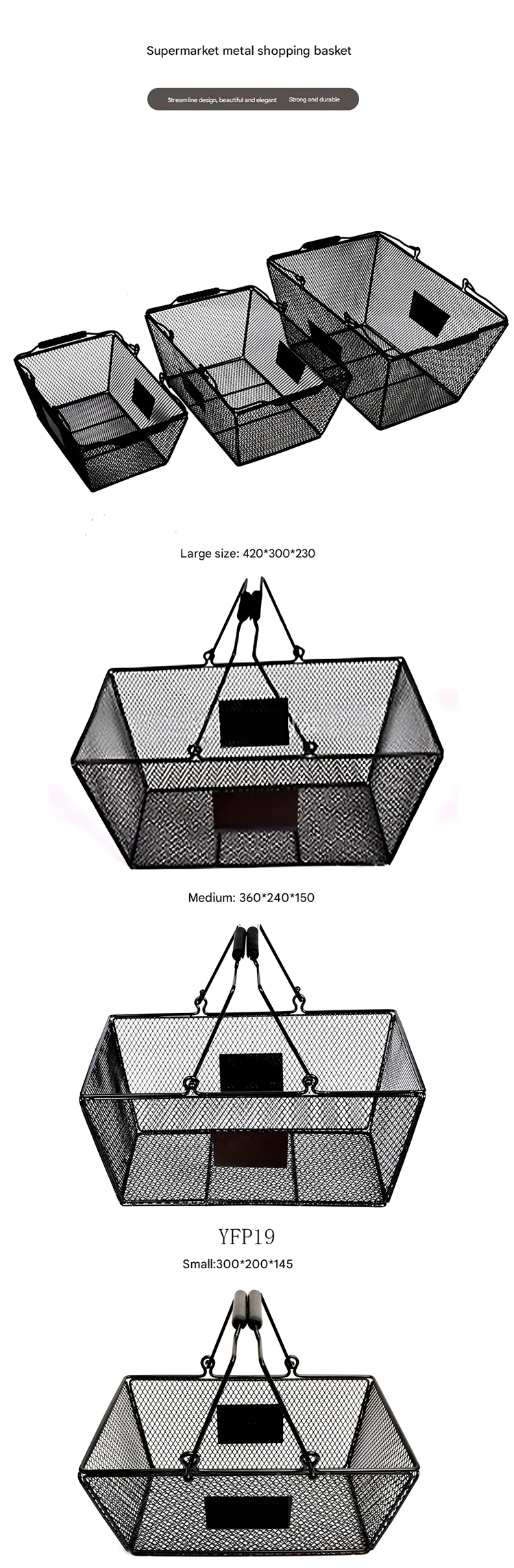 Supermarket Shop Store Cosmetic Metal Wire Storage Basket Convenient Home Organizer Stackable Storage Box with Handles