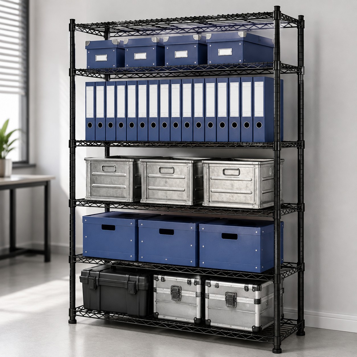 Customized Metal Wire Shelving Unit Heavy Duty Adjustable 5 Tier Wire Storage Shelf for Warehouse Garage Kitchen Supplier
