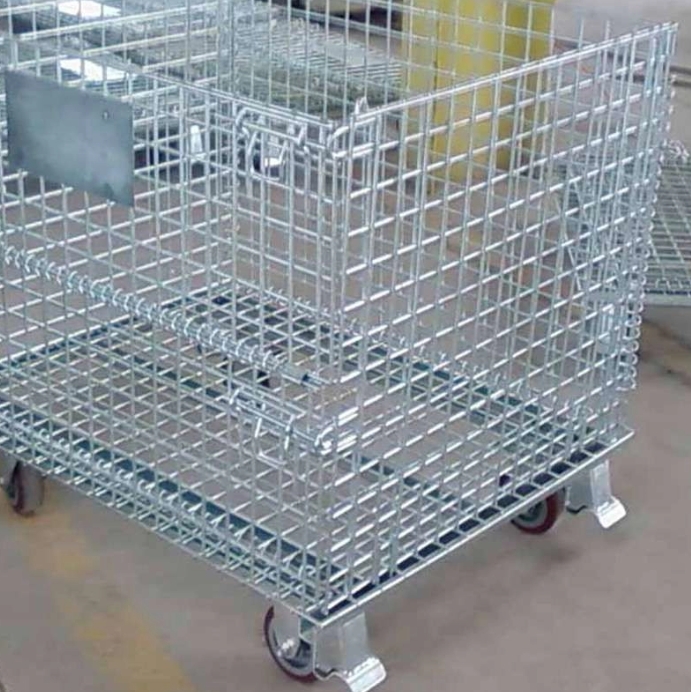AOCHEN Heavy Duty Foldable Stainless Steel Wire Container Cages Warehouse Storage Container Stacking Box Logistics Turnover Boxe
