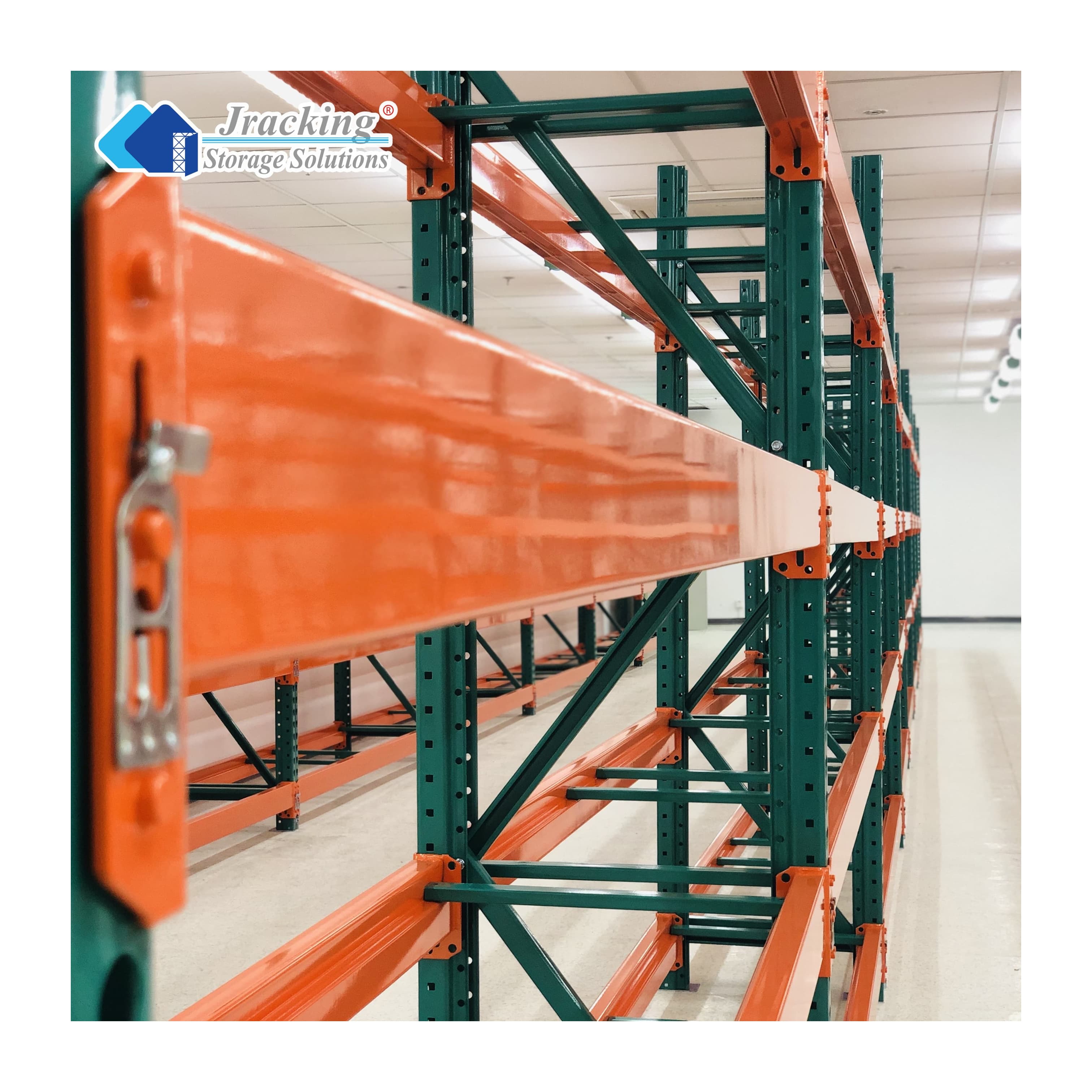 Heavy Warehouse American Teardrop Green And Orange Selective Pallet Racking