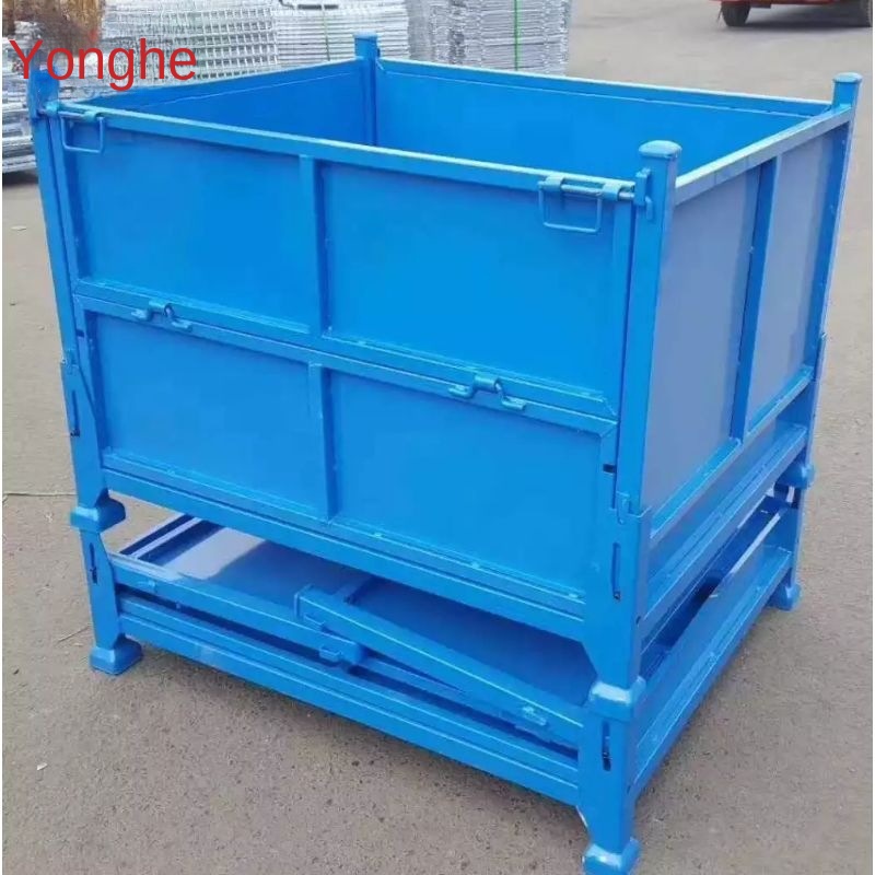 Heavy Duty Metal Storage Workshop Box Turnover Box for Iron Scrap Pallet Packing 1000kg Capacity Powder Coated for Warehouse Use