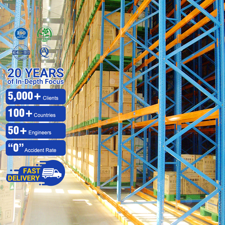 Strong Load Capacity Warehouse Industrial Narrow Aisle Racking Steel Rack System Movable Racking Rack for Pallet Storage System