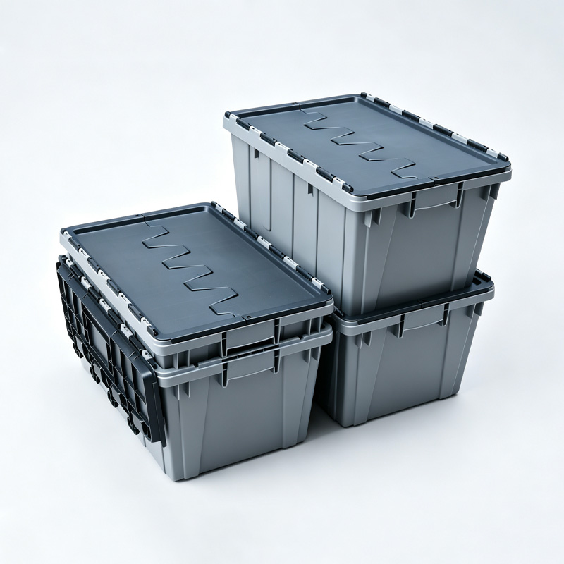 JOIN Custom Logo Industrial Plastic Attached Lid Container Reinforced Stackable Logistics Tote Bin for ASRS Automated Systems