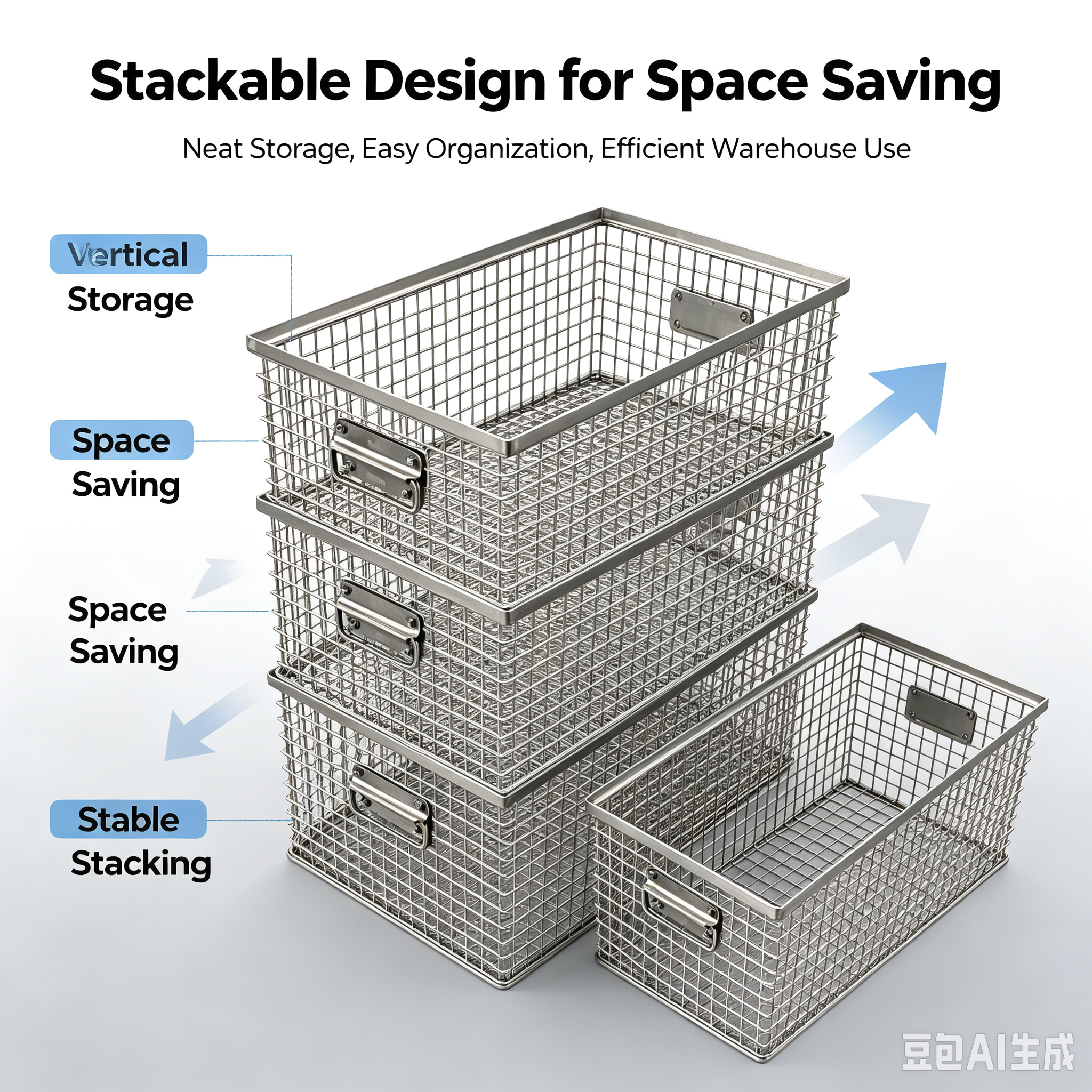 Stackable Industrial Wire Mesh Storage Baskets Eco-Friendly Durable Stainless Steel Sorting Organizing Hardware