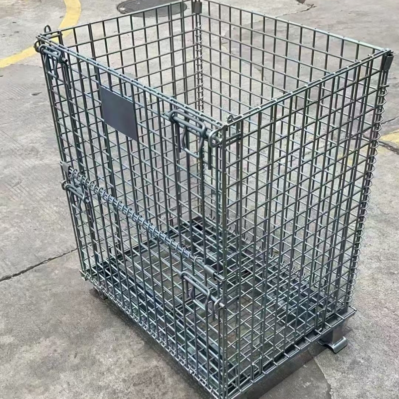 Heavy Duty Foldable Wire Container Storage Cage Metal Turnover Box Warehouse Iron Cage