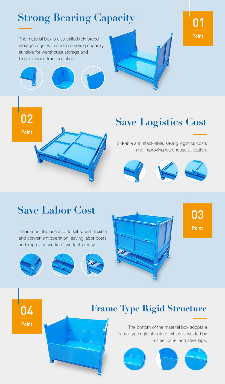 Industrial Metal Storage Cage Stackable Warehouse Turnover Boxes with Strong Carrying Capacity