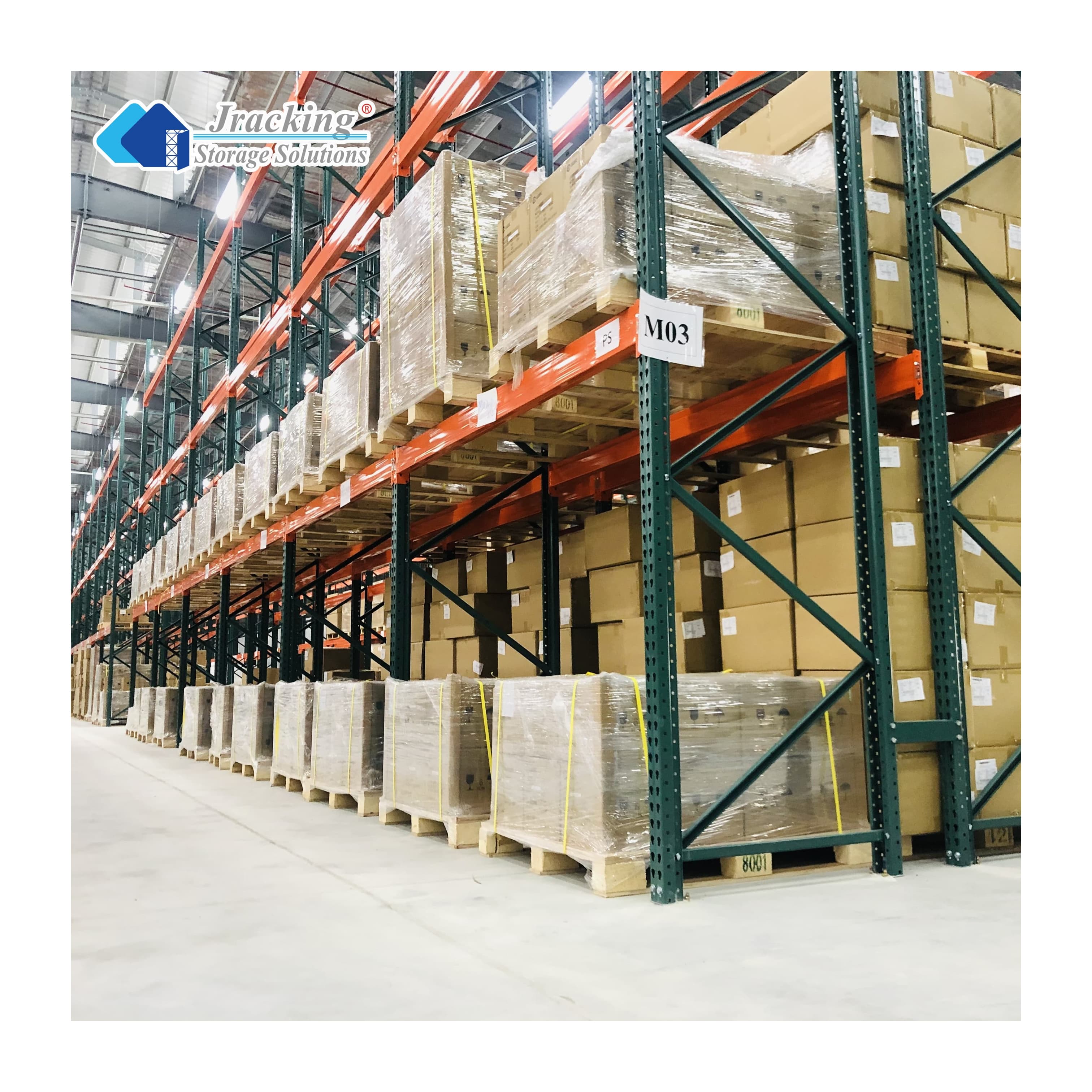 Heavy Warehouse American Teardrop Green And Orange Selective Pallet Racking