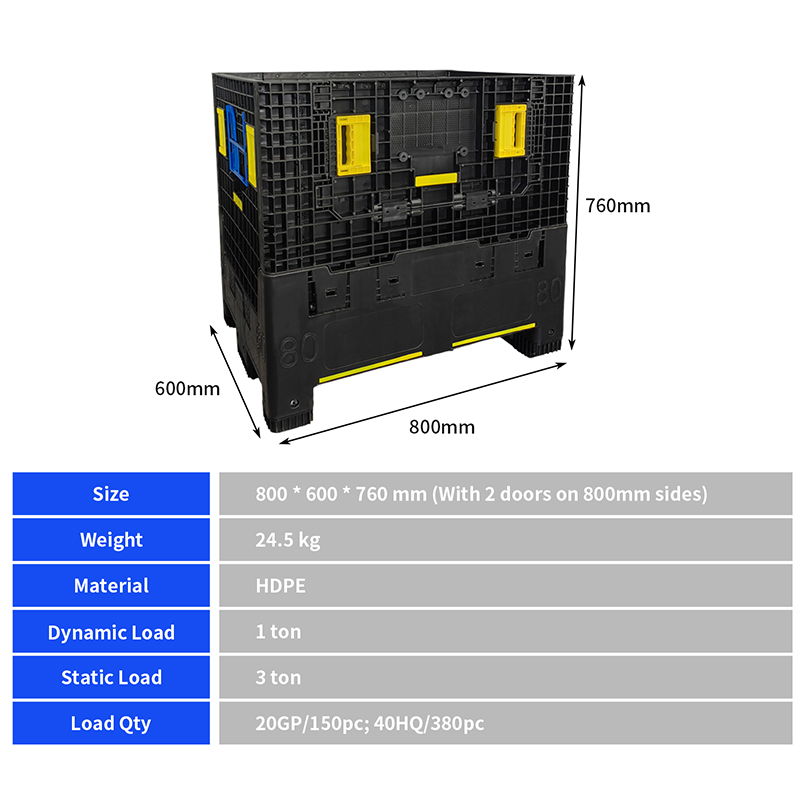 HDPE Warehouse Storage Euro Bulk Foldable Plastic Pallet Container 800x600x760mm Collapsible Stackable Large Pallet Box