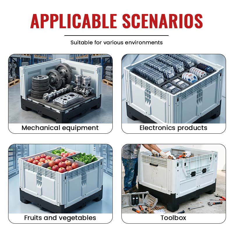 Heavy Duty Industrial Use Foldable Stackable Plastic Pallet Box Crate 4-Way Entry Collapsible Bulk Container for Logistics