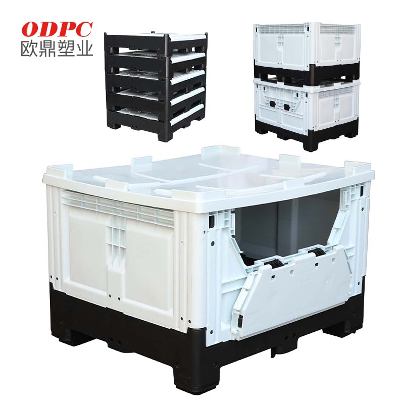 Heavy Duty Industrial Use Foldable Stackable Plastic Pallet Box Crate 4-Way Entry Collapsible Bulk Container for Logistics
